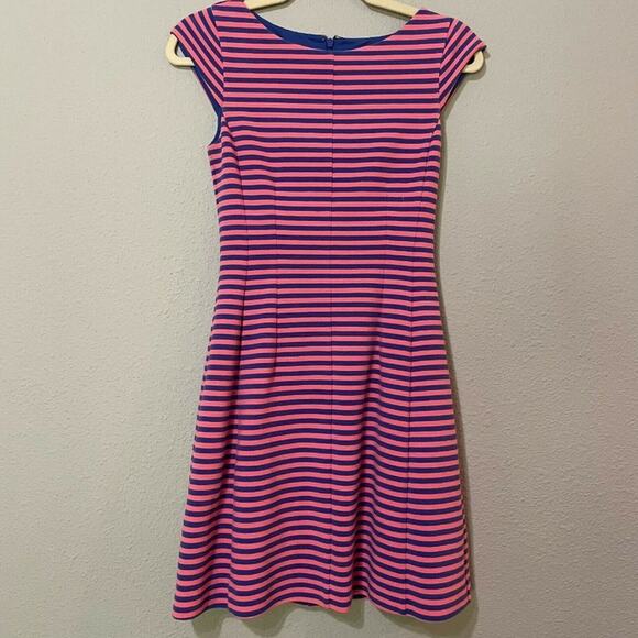 Lilly Pulitzer Pink & Blue Striped Fit Flare Dress XS Cap Sleeve Preppy Pleated - Picture 1 of 7